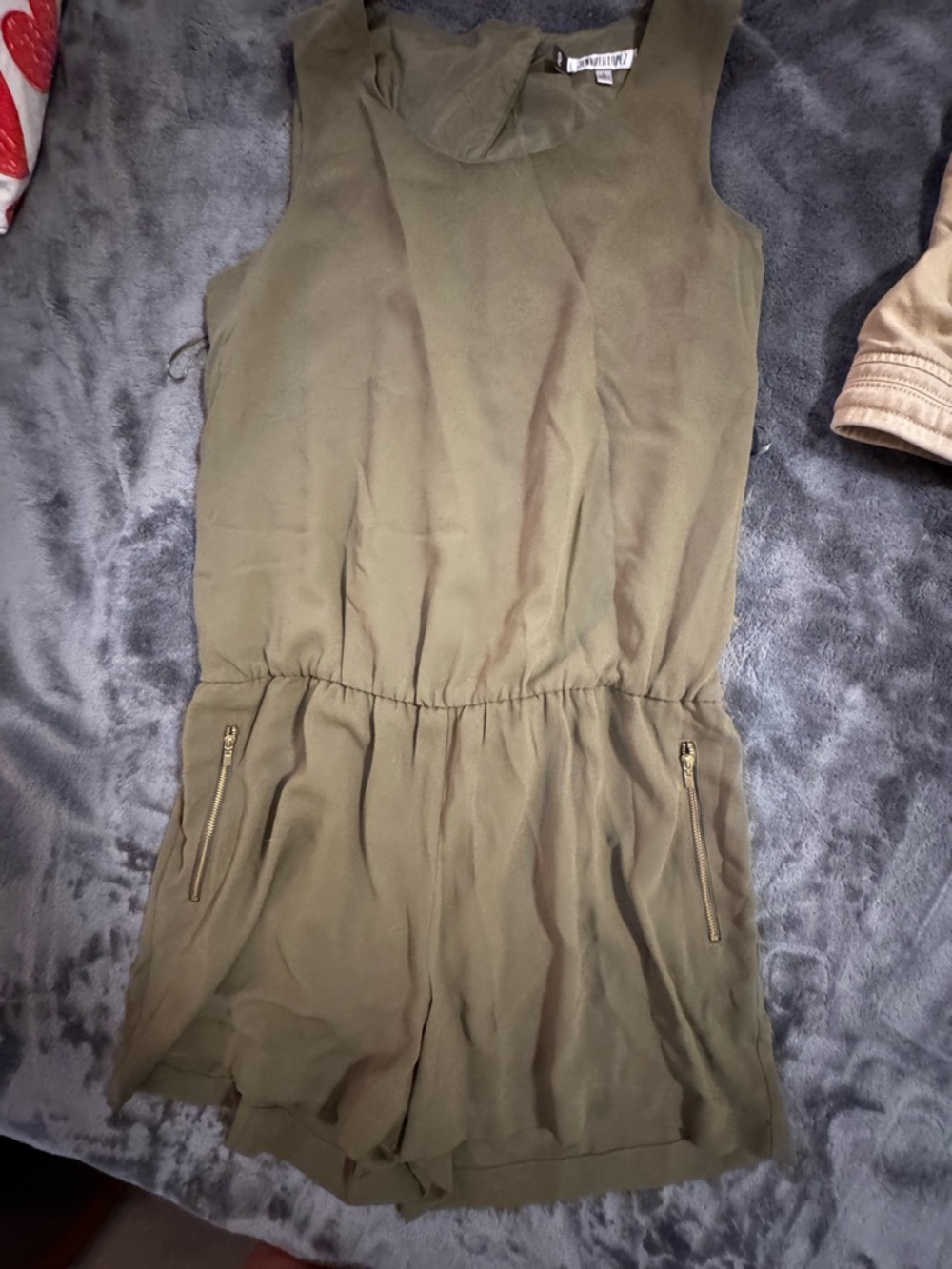 Jennifer Lopez Olive Sleeveless Skort Romper with Zip Pockets